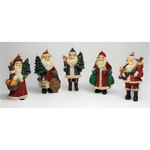 Santa Christmas Ornaments Lot Of 5 Santa’s W/ Gifts Multicolored Resin 3" tall - Picture 1 of 2